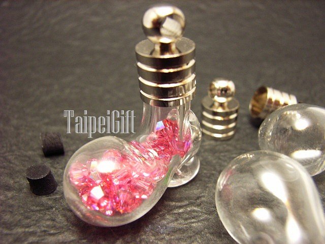 Swarovski Crystal Rose AB in Mini Shoes Glass Bottle Vial Charm Pendant
