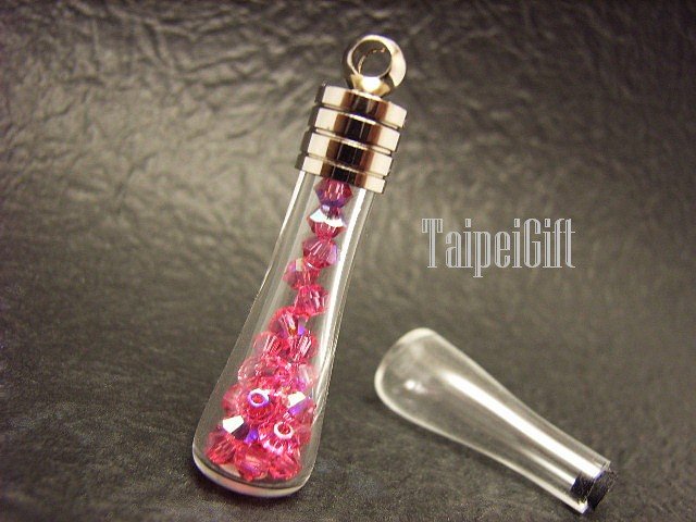 Swarovski Crystal Rose AB in Mini Vase Glass Bottle Vial Charm Pendant