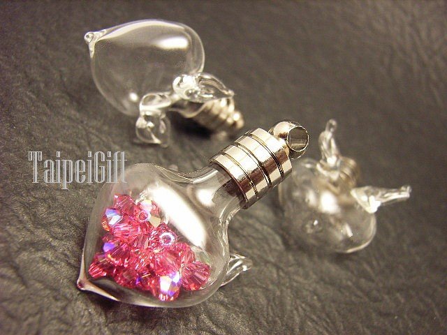 Swarovski Crystal Rose AB in Flying Heart with Wings Bottle Vial Charm Pendant
