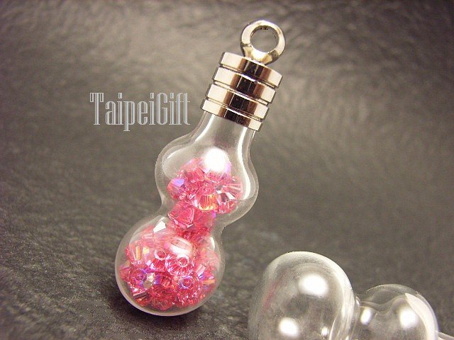 Swarovski Crystal Rose AB in Calabash Glass Bottle Vial Charm Pendant