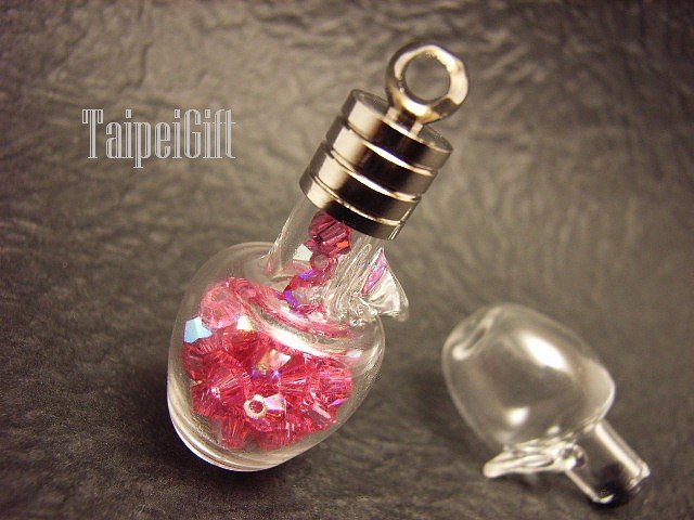 Swarovski Crystal Rose AB in Mini Apple Glass Bottle Vial Charm Pendant
