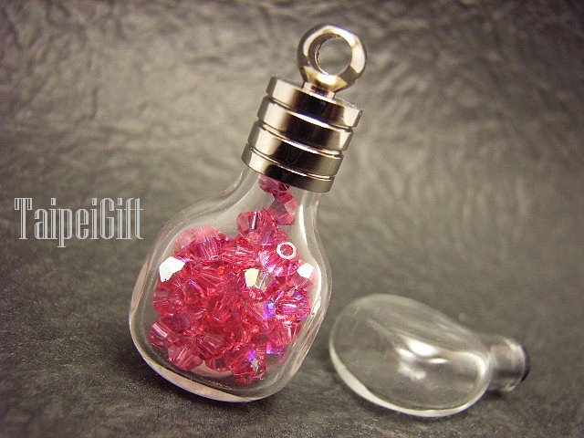 Swarovski Crystal Rose AB in Whisky Glass Bottle Vial Charm Pendant