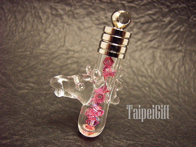 Swarovski Crystal Rose AB in Mini Horse Glass Bottle Vial Charm Pendant