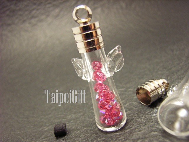 Swarovski Crystal Rose AB in Mini Angel Glass Vial Charm Pendant