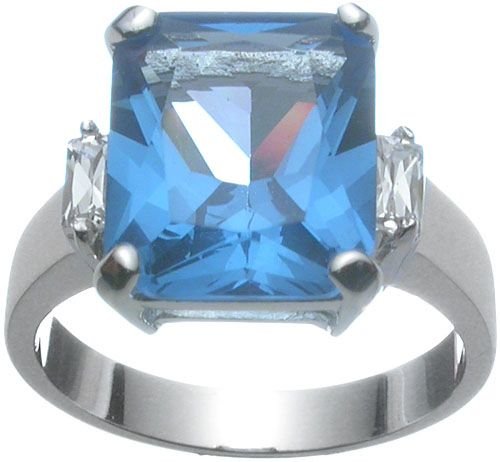 Rhodium Plated Blue Topaz Jlo Wedding Ring (any size)