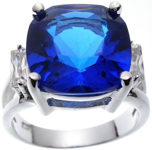 Rhodium Plated Jlo Cushion Sapphire Wedding Ring (any size)