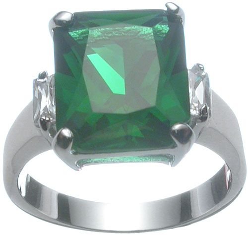 Rhodium Plated Sterling Silver Emerald Jlo Wedding Ring (any size)