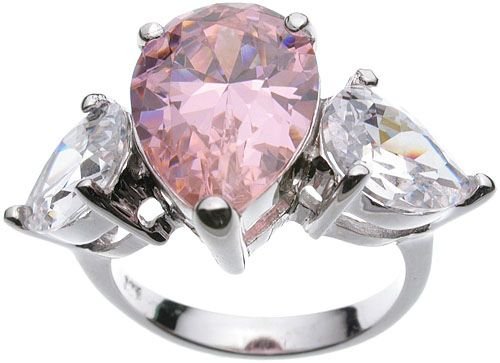 Rhodium plated Sterling Silver Jessica Simpson Pink CZ Wedding Ring (any size)