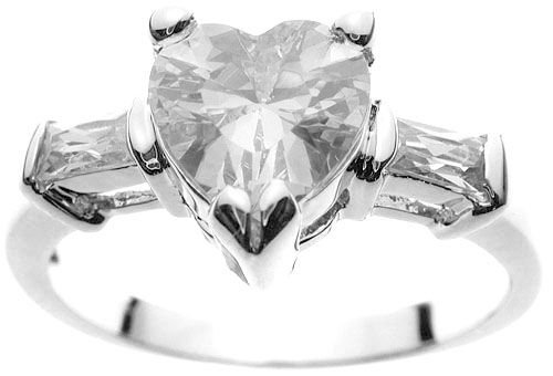 Rhodium Plated Solid Sterling Silver Heart Solitaire Ring (any size)
