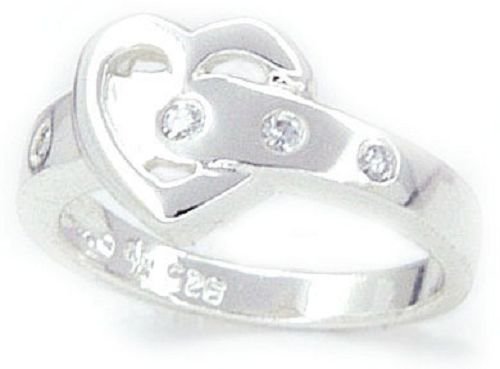 Heart Shaped Buckled Solid Sterling Silver CZ Ring (any size)