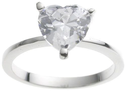 18K White Gold Plated Tiffany Solitaire 2 ct Heart CZ Engagement Ring (any size)