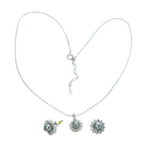 18K White Gold Plated Black Pearl Genuine Swarovski Crystal Necklace and Earrings Set
