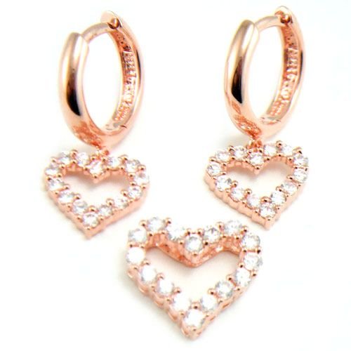 Rose Gold Plated CZ Heart Earring and Pendant Set