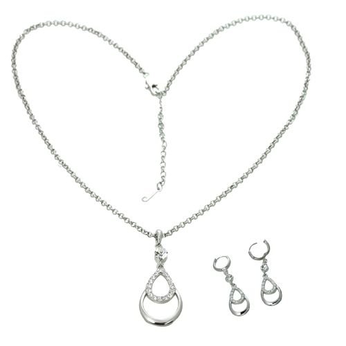 18K White Gold Plated Genuine Swarovski Crystal Double Tear Drop Necklace and Earrings Set