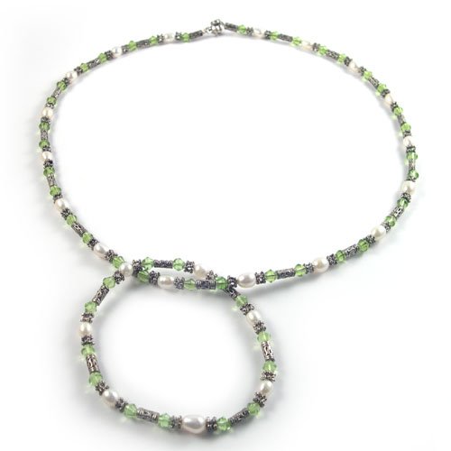 Genuine Pearl and Crystal Necklace and Bracelet