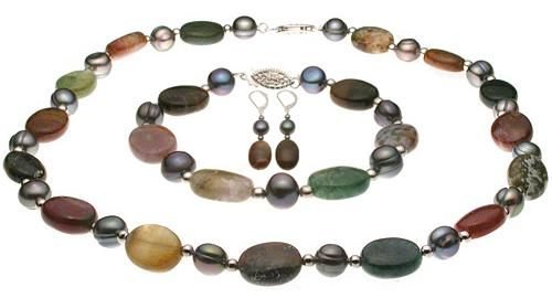 Genuine India Agate Black Baroque Pearl Sets