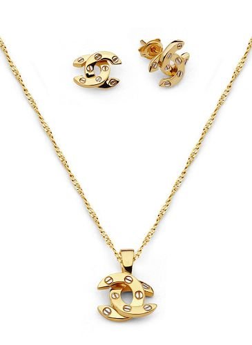 18K Solid Gold Laminated Copper Horseshoe Screw Earring Necklace Set.