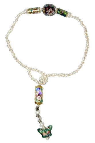 Genuine Pearl Butterfly Cloisonne Anklet