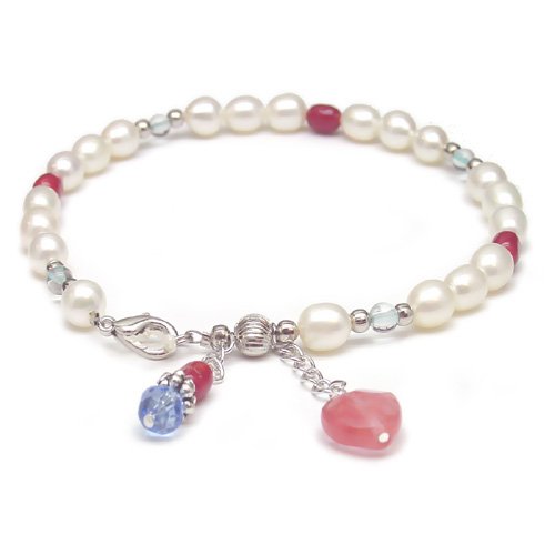 Genuine Pearl and Coral Heart Anklet