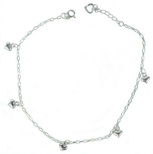 Solid Sterling Silver Heart Anklet