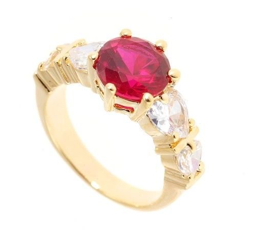 18k Gold plated 4 created heart diamonds & ruby ring (any size)