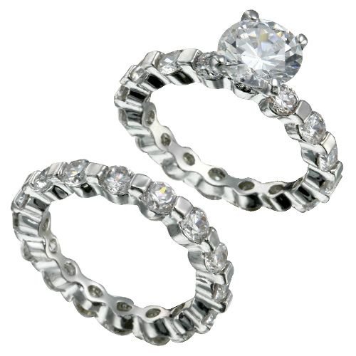 Rhodium Plated Brilliant CZ Bridal Ring Set (any size)