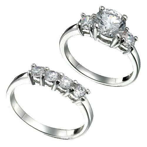 Rhodium Plated Sterling Silver Brilliant CZ Bridal Ring Set (any size)