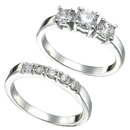 Rhodium Plated Brilliant CZ Bridal Ring Set (any size)