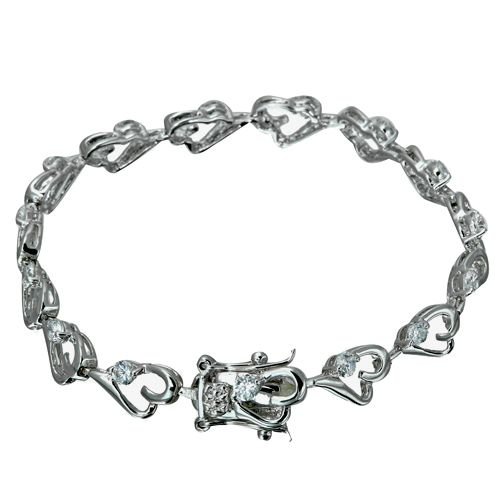 Rhodium Plated Heart Link CZ Bracelet