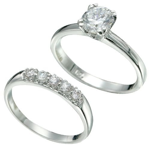 Rhodium Plated Brilliant CZ Bridal Ring Set (any size)