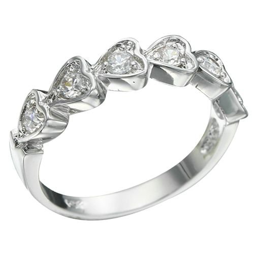 Rhodium Plated Hearts Brilliant Clear CZ Ring (any size)