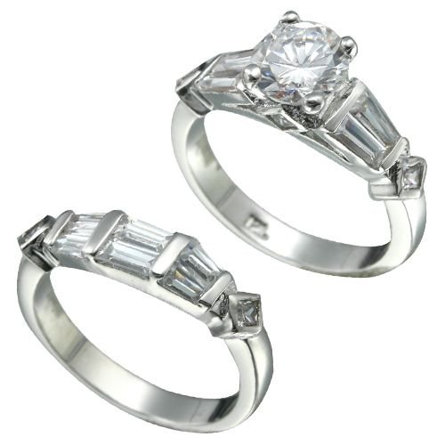 Rhodium Plated Brilliant CZ Bridal Ring Set (any size)