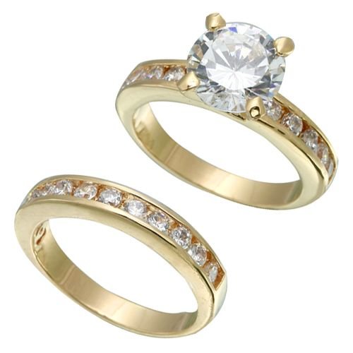 Yellow Gold Plated Brilliant CZ Bridal Ring Set (any size)
