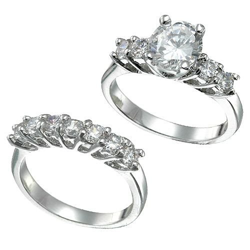 Rhodium Plated Brilliant CZ Bridal Ring Set (any size)