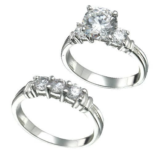 Rhodium Plated Brilliant CZ Bridal Ring Set (any size)