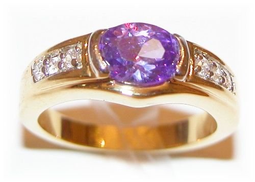 18k Gold created Amethyst & Diamond ring (any size)
