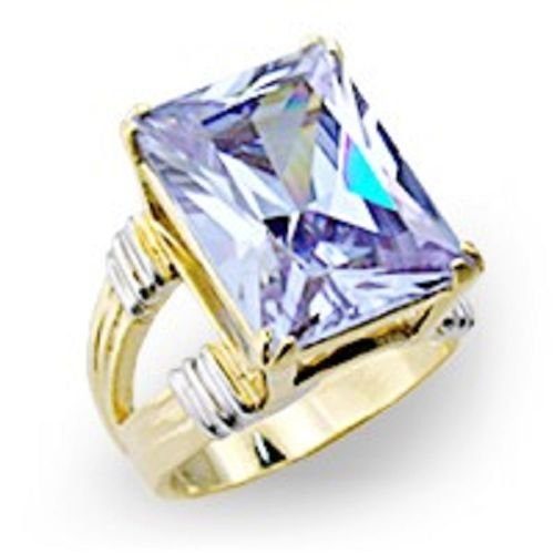 18k 2 Tone Gold 8 ct Princess cut Amethyst CZ Ring (any size)