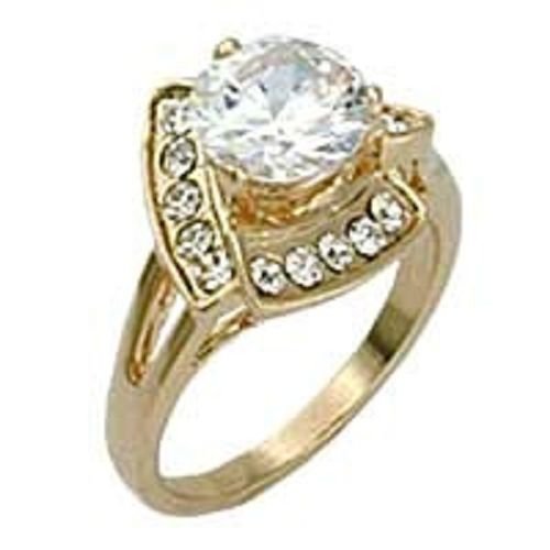 18k Yellow Gold 2.5 ct Solitaire w/ Trillion Pattern CZ Cluster Ring (any size)