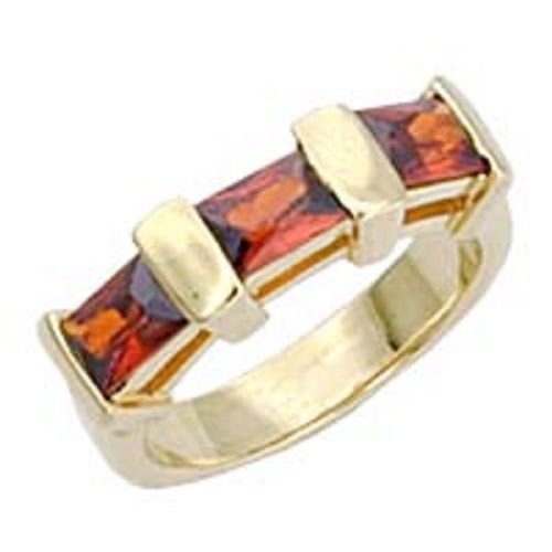18k Yellow Gold 3 Princess Cut Garnet CZ Ring (any size)