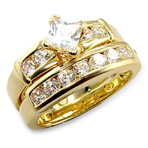 18k Yellow Gold Plated Wedding ring set 1.25 ct princess cut (any size)