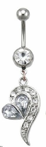 Heart Gem Belly Ring Clear CZ Stones