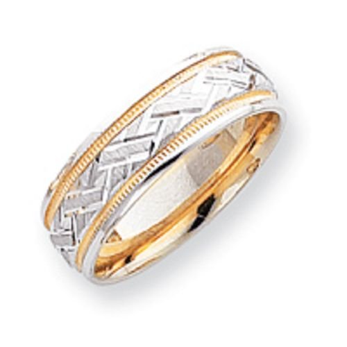 14K Gold Two Tone Etched Wedding Band