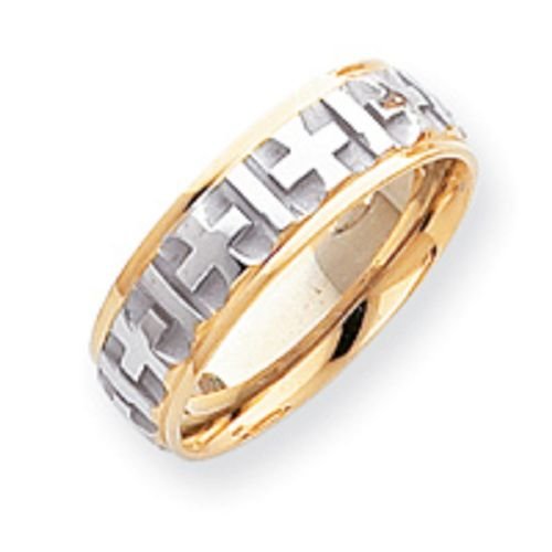 14K Gold Two Tone Cross Wedding Band