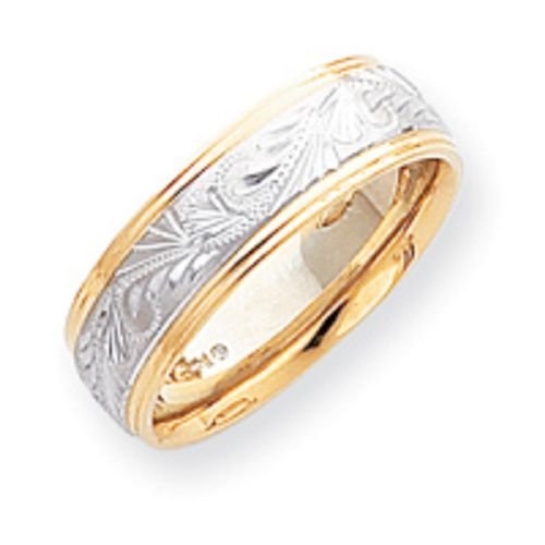 14K Gold Two Tone Etched Wedding Band