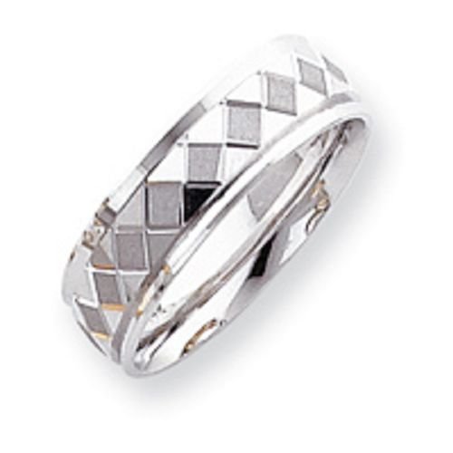 14K White Gold Etched Wedding Band