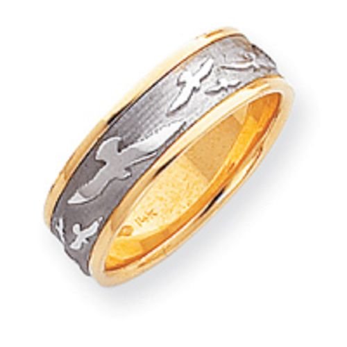 14K Gold Two Tone Etched Wedding Band