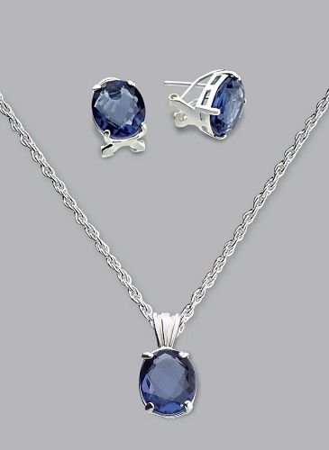 Silver Laminated Blue Stone Necklace Set