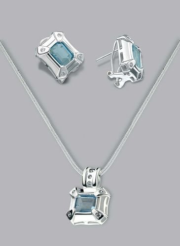 Silver Laminated Aqua Cap Stone Necklace Set