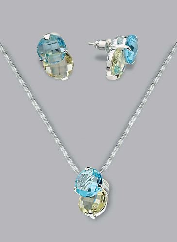Silver Laminated Double Head Stones Necklace Set