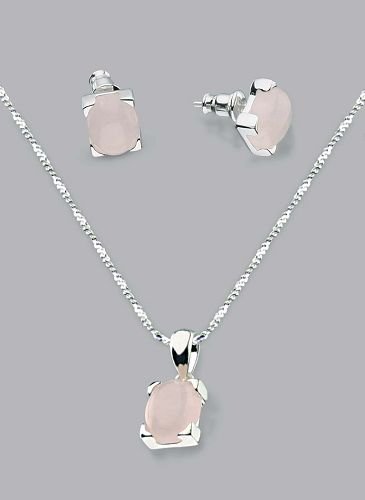 Silver Laminated Pink Stones Necklace Set